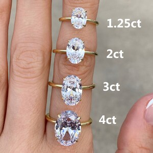 Bague de fiançailles ovale 4 carats 3 carats 2 carats 1,25 ct, bague en argent, bague de promesse, bague en diamant, bague simulée, bague solitaire, cadeau pour elle image 2