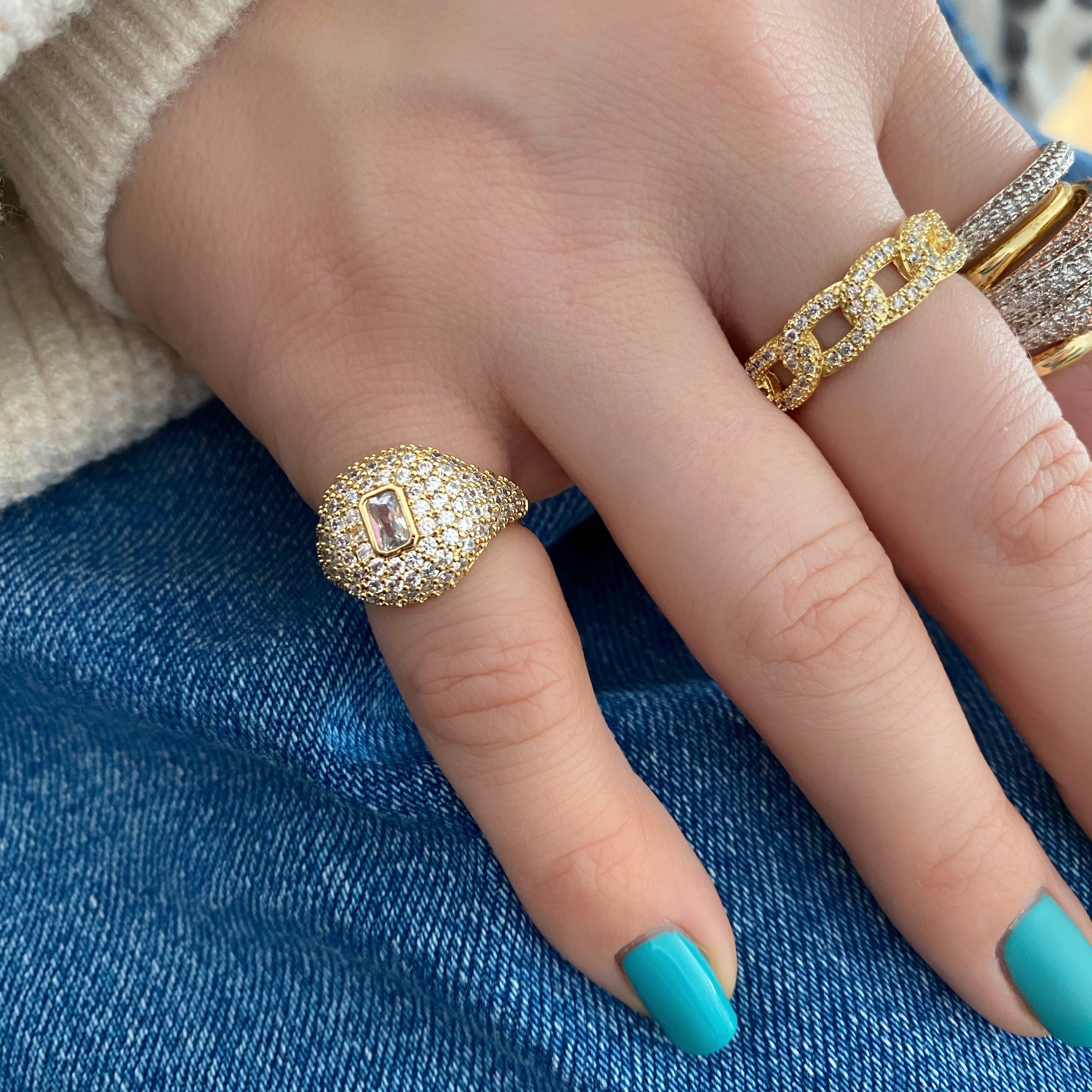 Buy Modern Gold Ring Design for Girls White Stone Adjustable Finger Ring  Online