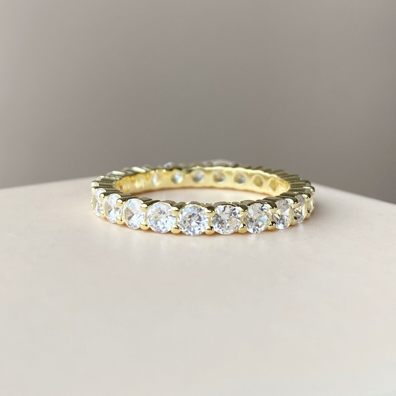 Eternity ring Eternity band Wedding band ring Baguette ring All over crystal ring Gold ring Silver ring Thin ring Stacking ring Diamond ring image 2