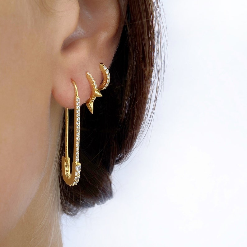Gold Safety Pin Earrings Pave Safety Pin Earrings Gold Etsy