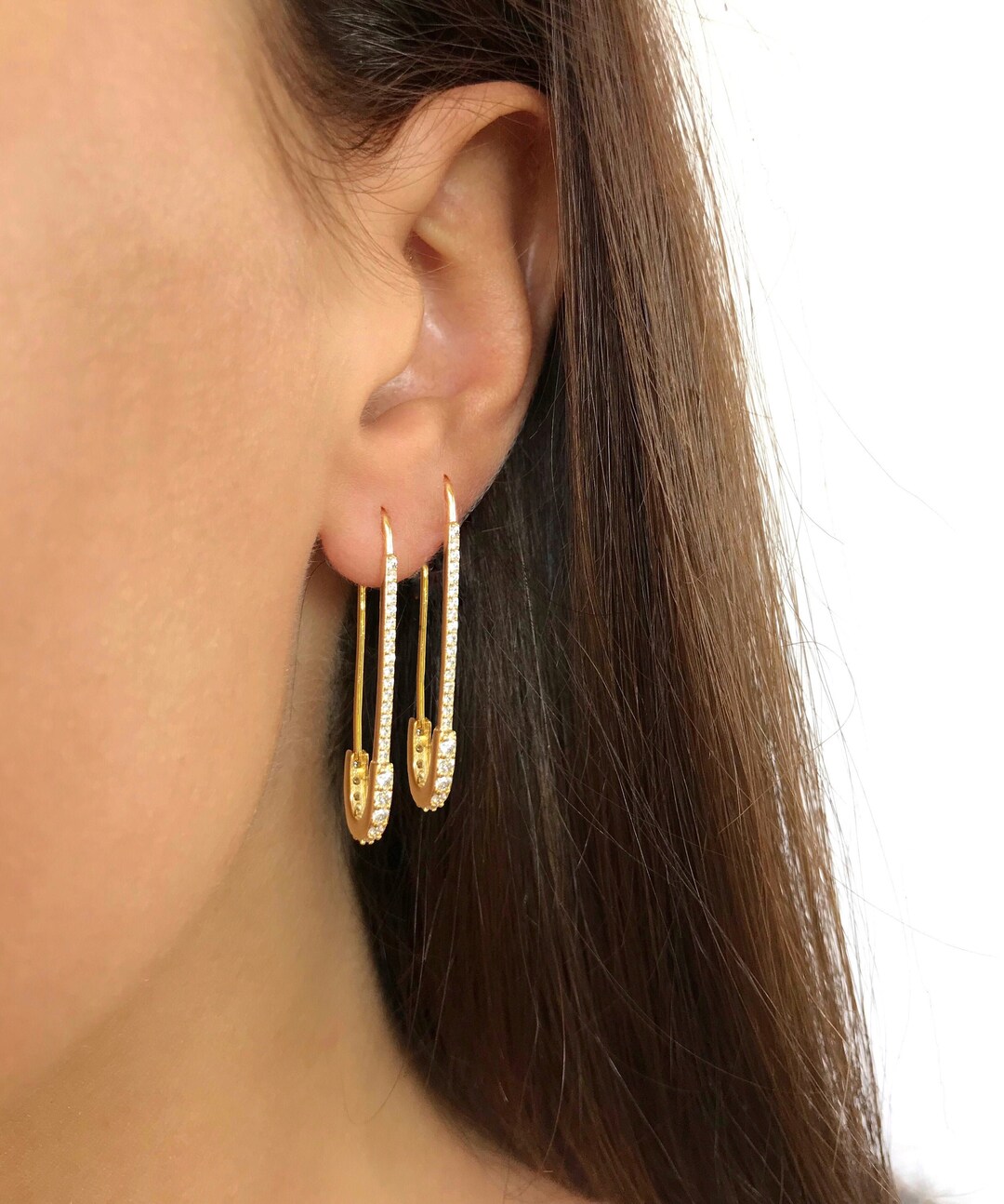 Gold Safety Pin Earrings Pave Safety Pin Earrings Gold Earrings