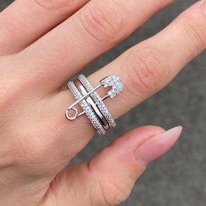 Safety pin ring Baguette ring Eternity ring Eternity band Fashion ring Safety pin jewelry Gold ring Silver ring Stacking ring Ring set