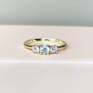 Round engagement ring Trilogy ring Triple stone ring Gold ring Promise ring Diamond ring Simulant ring Moissanite Gift for her Stacking