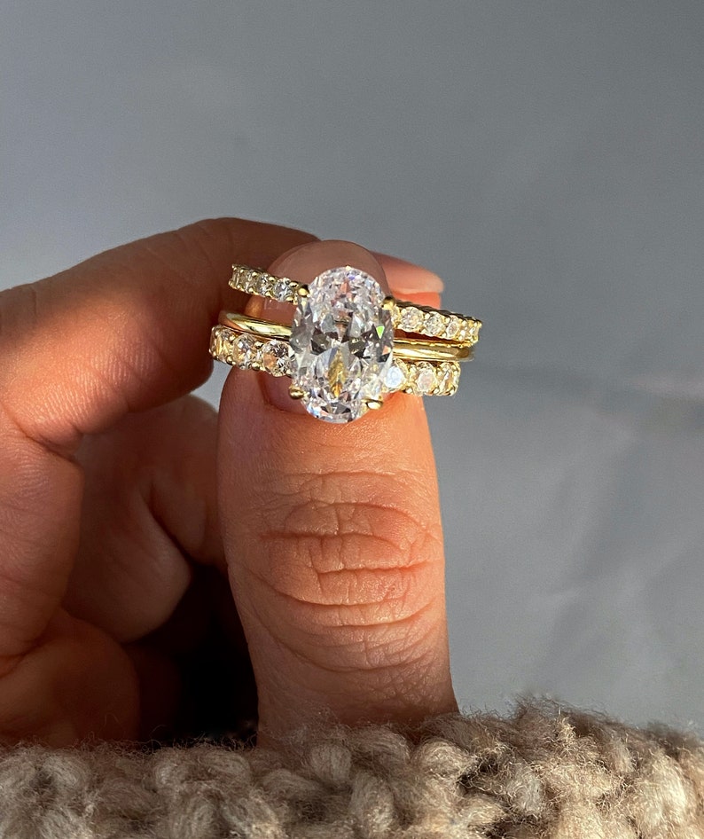 Bague de fiançailles ovale 4 carats 3 carats 2 carats 1,25 ct, bague en argent, bague de promesse, bague en diamant, bague simulée, bague solitaire, cadeau pour elle image 7