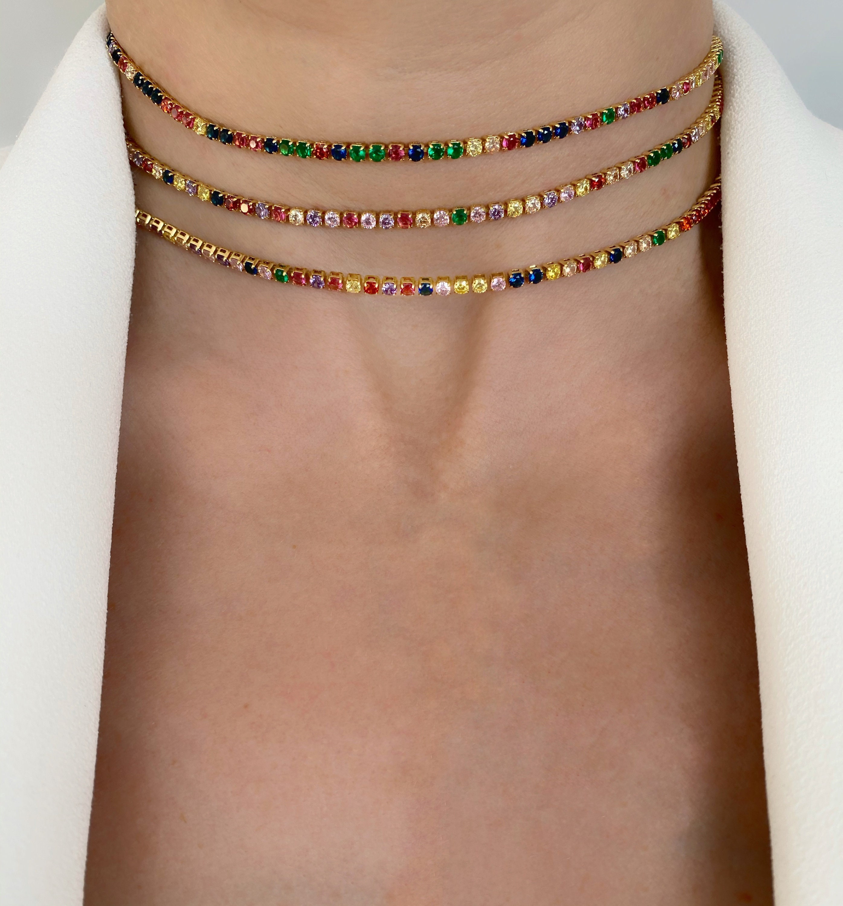 Tennis Necklace Choker Layered 