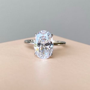 Bague de fiançailles ovale 4 carats 3 carats 2 carats 1,25 ct, bague en argent, bague de promesse, bague en diamant, bague simulée, bague solitaire, cadeau pour elle image 3