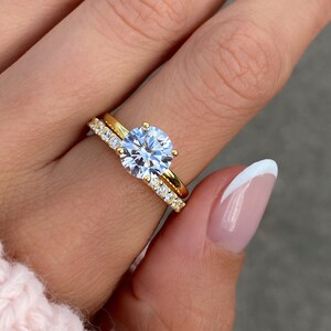 Ronde verlovingsring Gouden ring Zilveren ring Beloftering Diamanten ring Simulantring Solitaire ring Cadeau voor haar Stapelring afbeelding 4