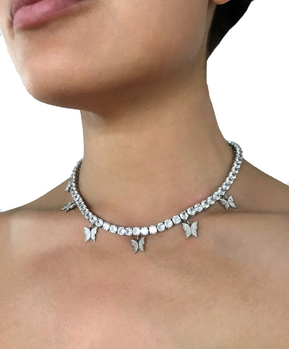 Butterfly tennis necklace silver deals