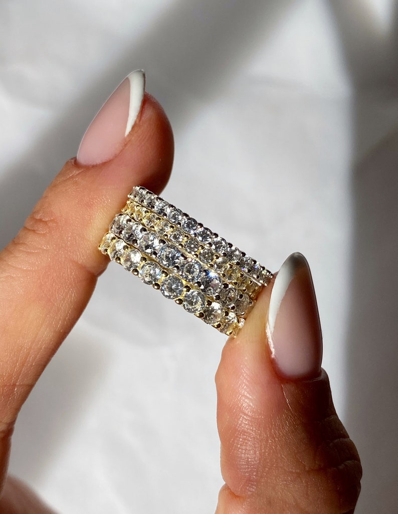 Eternity ring Eternity band Wedding band ring Baguette ring All over crystal ring Gold ring Silver ring Thin ring Stacking ring Diamond ring image 7