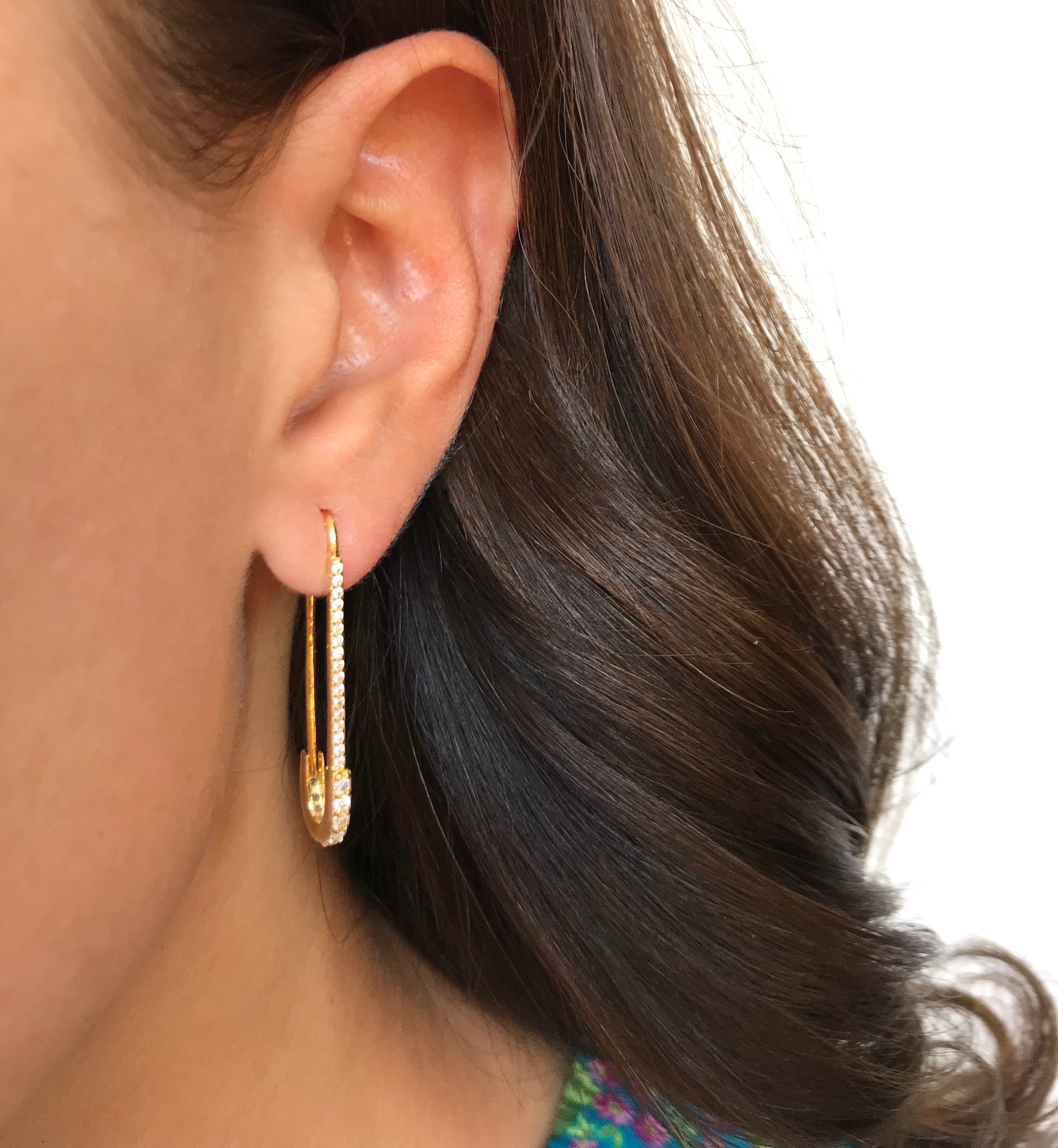 Gold Safety Pin Earrings Pave Safety Pin Earrings Gold Earrings
