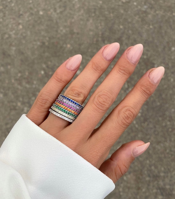 Enamel and Crystal Personalised Multi-Colour Rings | Bloom Boutique