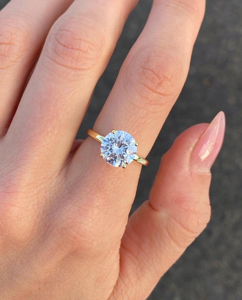 Ronde verlovingsring Gouden ring Zilveren ring Beloftering Diamanten ring Simulantring Solitaire ring Cadeau voor haar Stapelring afbeelding 6
