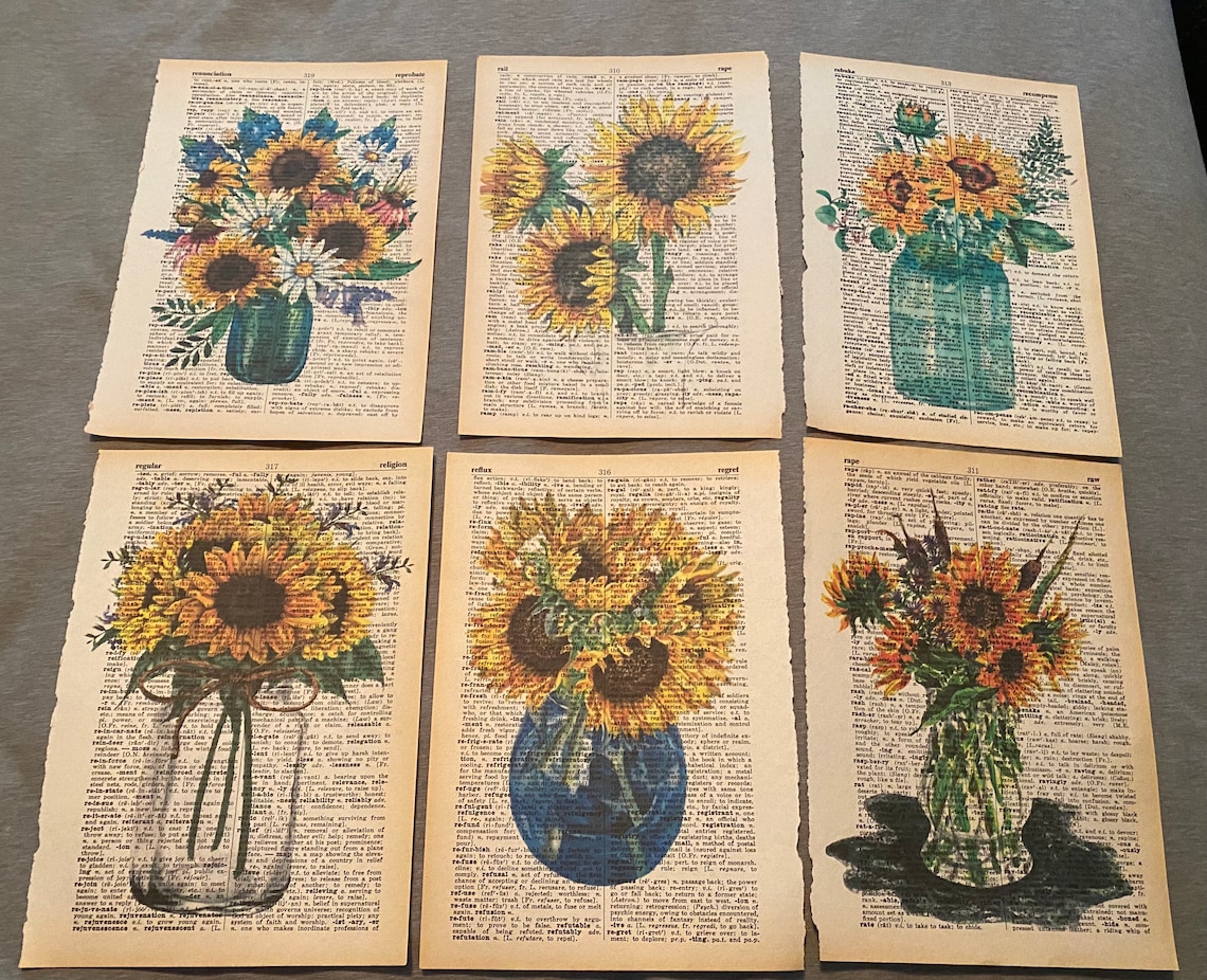 Sunflower Themed Dictionary Prints - Etsy