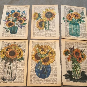 Sunflower themed dictionary prints