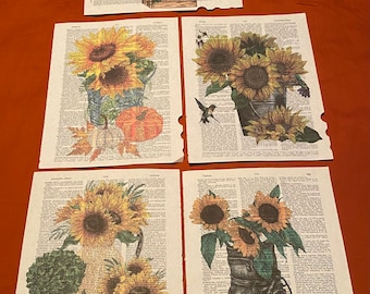 Sunflower themed dictionary prints