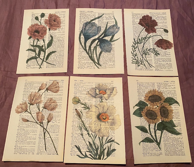 Floral Themed Dictionary Prints Etsy