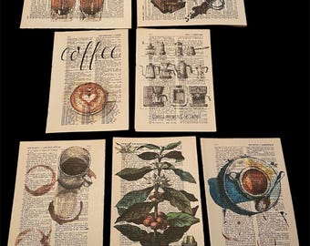 Coffee themed dictionary prints