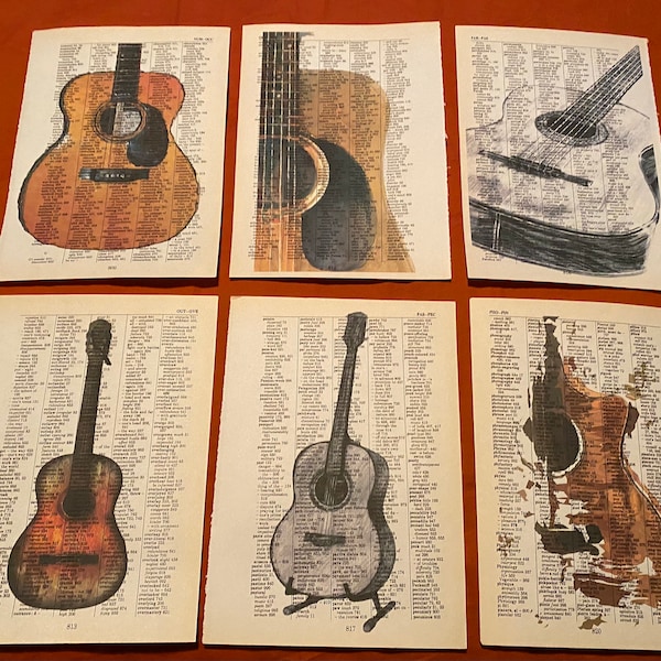 Guitar themed dictionary prints