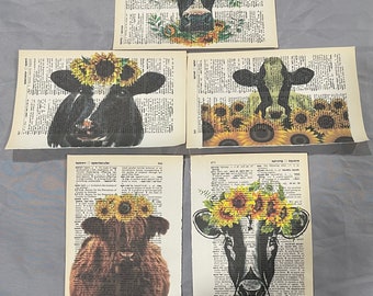Stampe per dizionari a tema mucca floreale