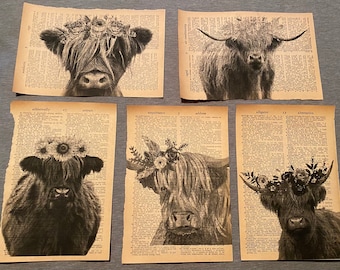 Highland Cow themed dictionary prints