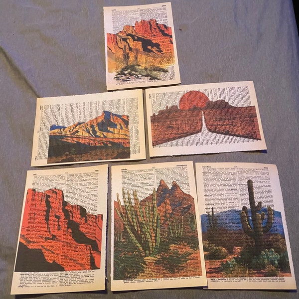 Desert landscape themed dictionary prints