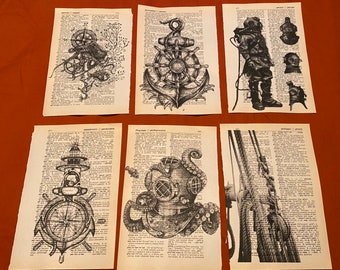 Nautical themed dictionary prints
