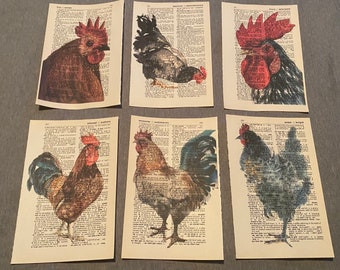 Impressions de dictionnaires sur le thème de la poule et du coq