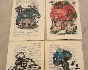 Mushroom House themed dictionary prints