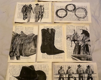 Cowboy themed dictionary prints