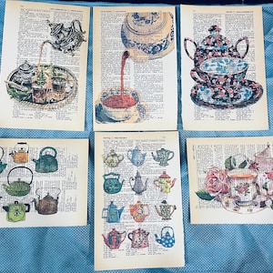 Set of 6 Coloful Teapot themed dictionary prints