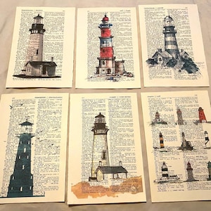 Lighthouse themed dictionary prints