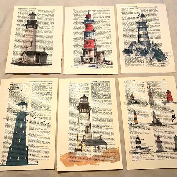 Impressões de dicionário com tema de farol