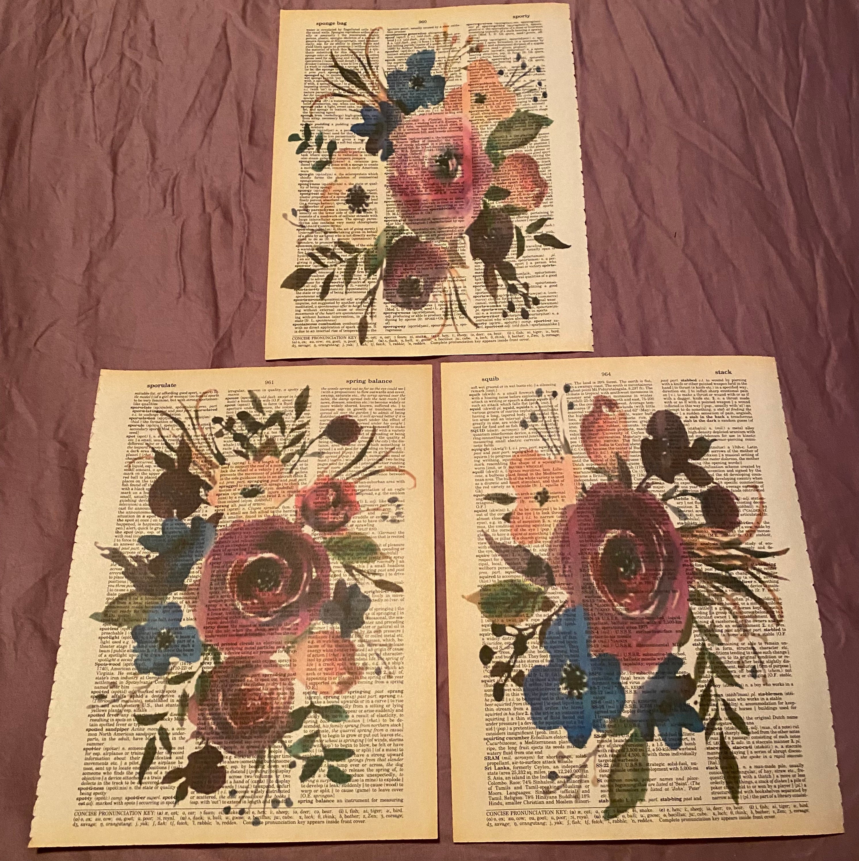 Flower Themed Dictionary Prints Etsy