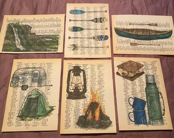Camping themed dictionary prints