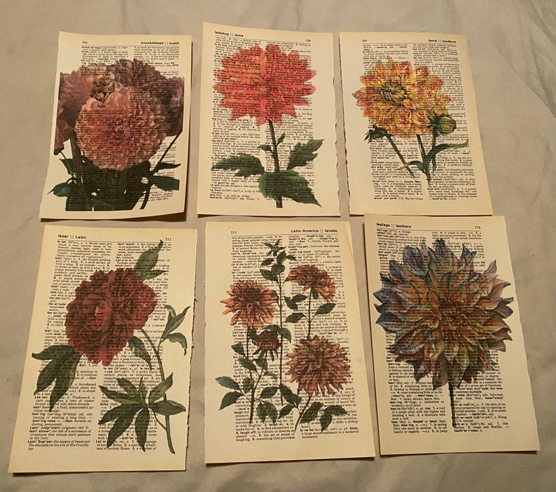 Flower Dahlia themed dictionary prints image 1