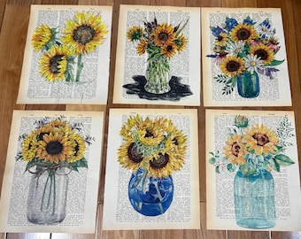 Sunflower themed dictionary prints