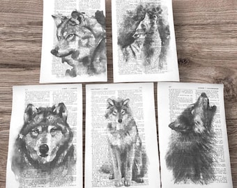 Wolf themed dictionary prints