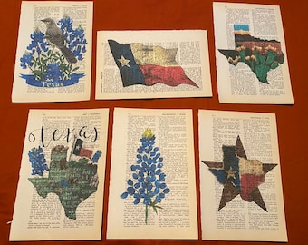 Texas themed dictionary prints