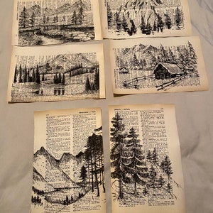 Mountain landscape themed dictionary prints