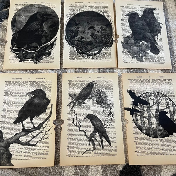 Raven/Crow themed dictionary prints
