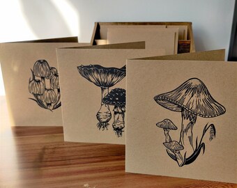 Mushrooms 3 Pack - Handprinted Greetings card