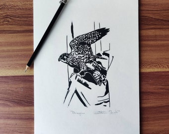 Peregrine 2022 - original linocut print