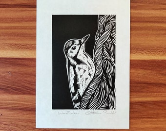 Woodpecker 2022 - original linocut print