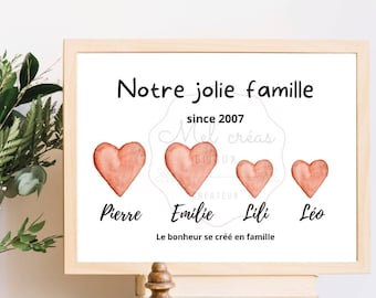 affiche personnalisée famille avec coeurs