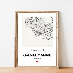 cadeau saint valentin original | cadeau personnalisé pour femme  homme | affiche sans cadre avec carte plan du lieu de mariage ou rencontre