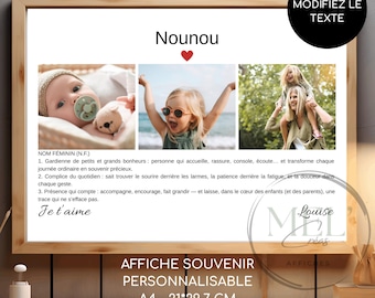 Personalized nanny dictionary poster with photos – Nanny gift, definition of an emotional nanny, thank you to a childminder