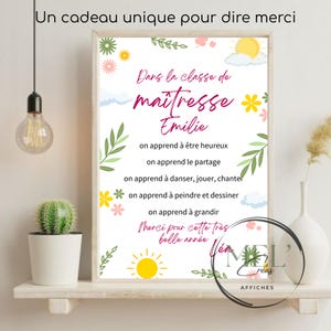 cadeau maitresse fin d'année : affiche cadeau pour maitresse personnalisé, dites merci à la maitresse de votre enfant