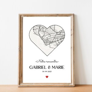 cadeau saint valentin original | cadeau personnalisé pour femme  homme | affiche sans cadre avec carte plan du lieu de mariage ou rencontre