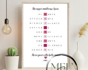 Póster personalizado para profesor con letras de Scrabble: regalo personalizado de fin de curso para profesor por Mel Creas Wood and Paper.