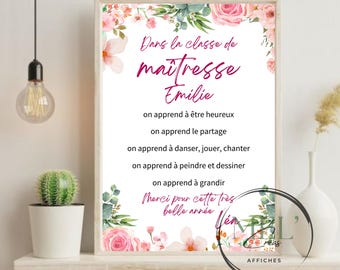 Regalo personalizado de fin de año para profesores: póster de agradecimiento para profesores de la escuela. Idea de regalo original para profesores.